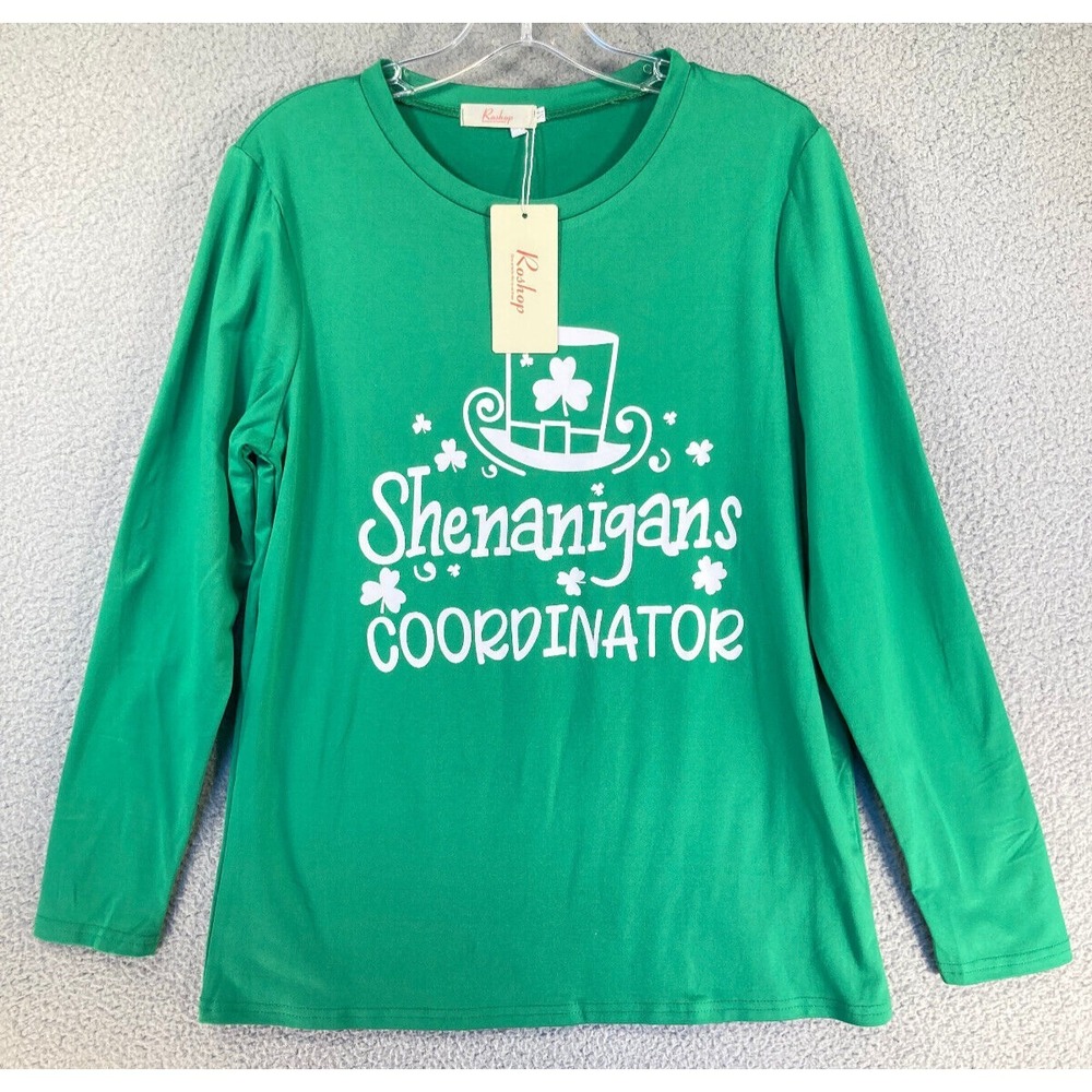St. Patrick's Day Shirt Adult Medium Green Long Sleeve "Shenanigans Coordinator"